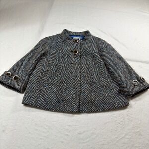 Classiques Entier Herringbone Jacket Womens Small Blue Brown Wool Blend CL129652